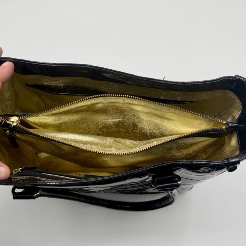 Kate Spade Black Patent Leather Embossed Spade Geometric Tote Bag Gold Lining - Picture 7 of 10